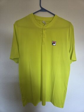 NWT FILA Men’s Neon Yellow Essential SS Henley Shirt